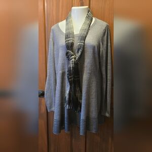 Daisy Fuentes Gray Long Sleeve Top with Plaid Scarf (Or Shirt Dress)